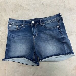 Seven7 Denim Shorts Women Size 10 Blue‎ Wash Cuffed Distressed